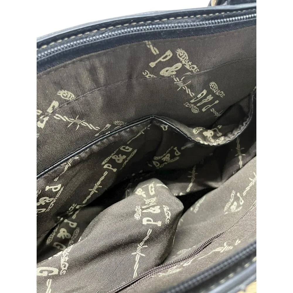 P‎ & G Women's Black Embroidered Studded Tote Bag Conceal Carry